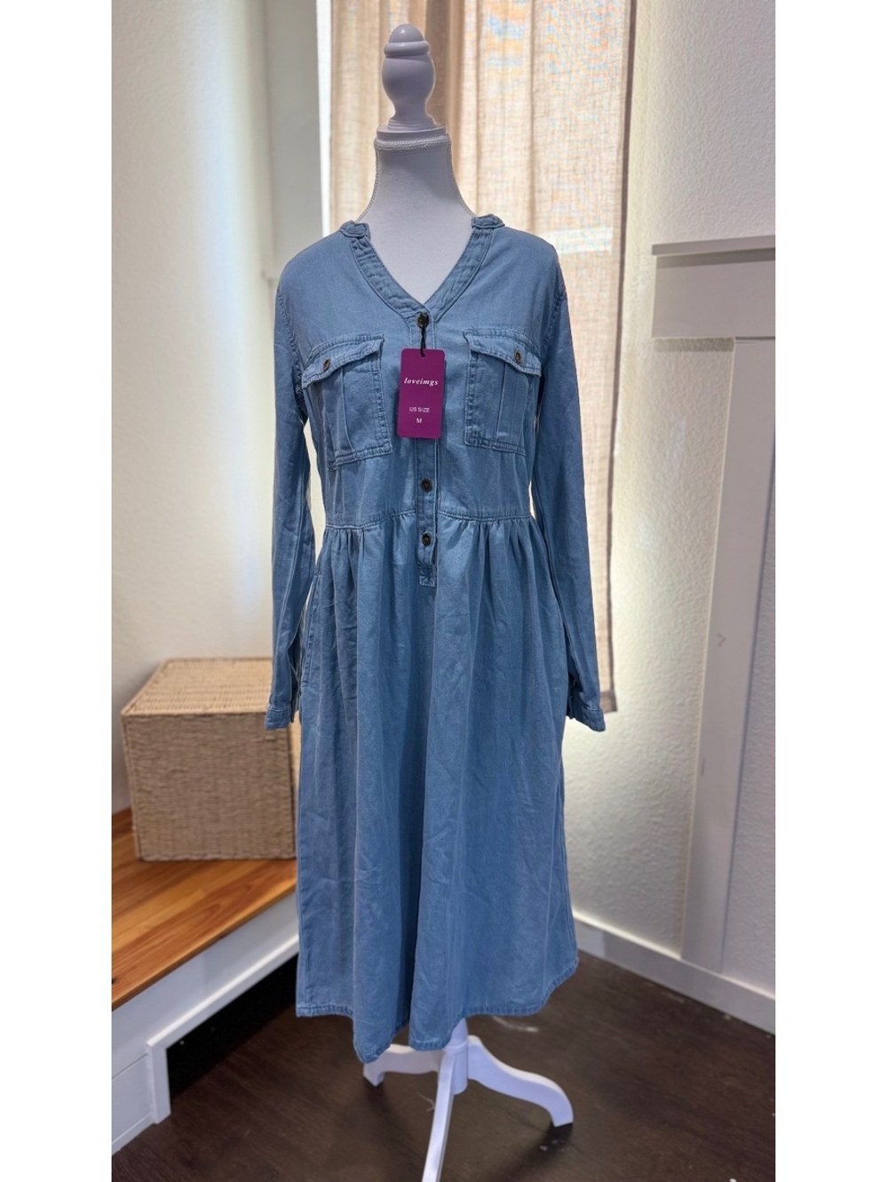 Loveimgs Chambray Babydoll Midi Dress – NWT – Size Medium